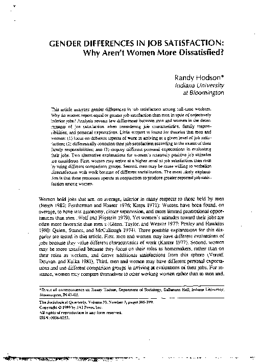 (PDF) Gender differences in job satisfaction