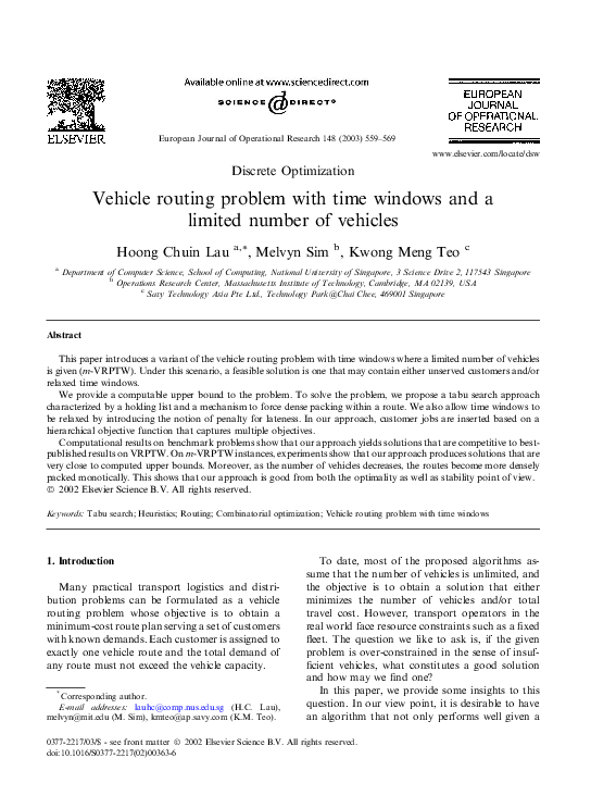 (PDF) Vehicle routing problem with time windows and a limited number of ...