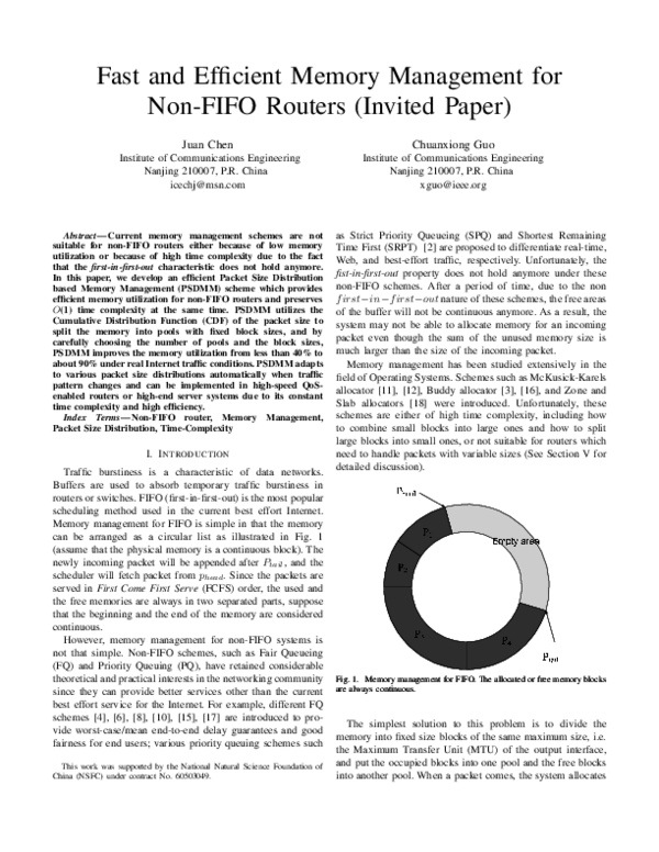 (PDF) Fast and Efficient Memory Management for Non-FIFO Routers