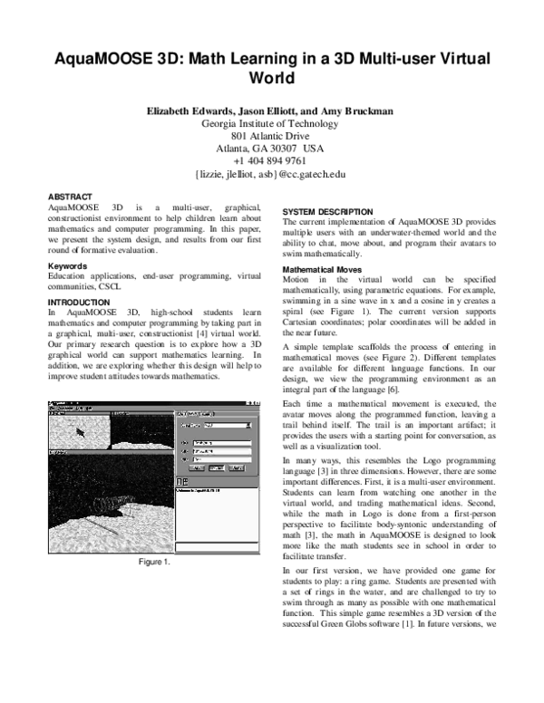 (PDF) AquaMOOSE 3D: math learning in a 3D multi-user virtual world