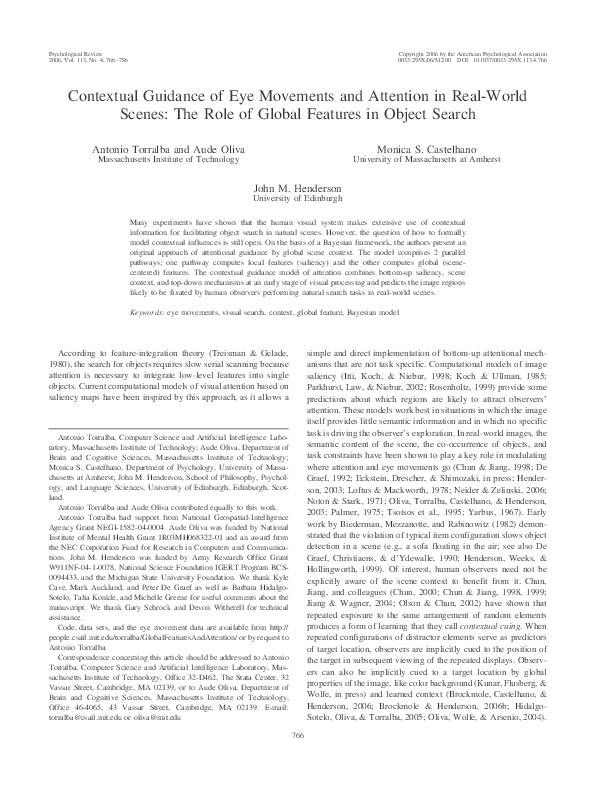(PDF) Contextual guidance of eye movements and attention in real-world ...
