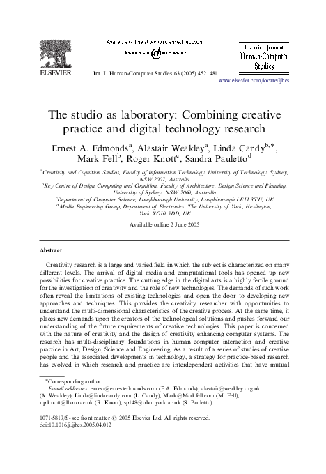 (PDF) The studio as laboratory: combining creative practice and digital ...