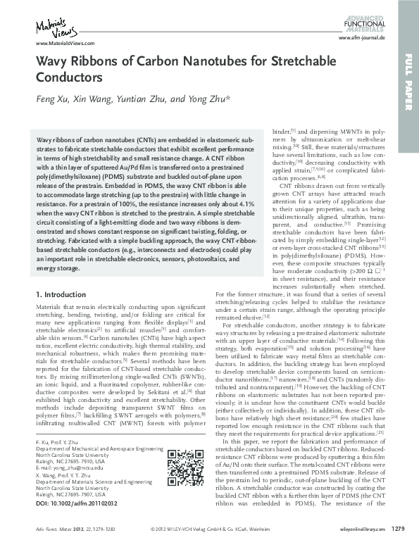 (PDF) Wavy Ribbons of Carbon Nanotubes for Stretchable Conductors