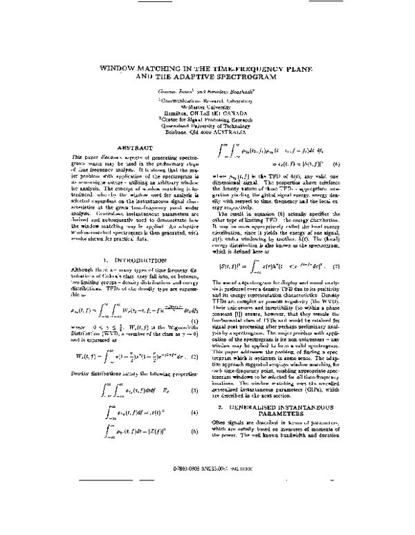 (PDF) Window matching in the time-frequency plane and the adaptive ...