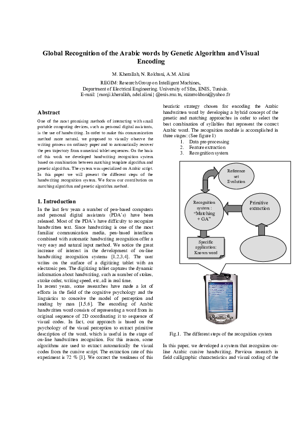 Pdf Global Recognition Of The Arabic Words By Genetic Algorithm And Visual Encoding Nizar Rokbani Academia Edu