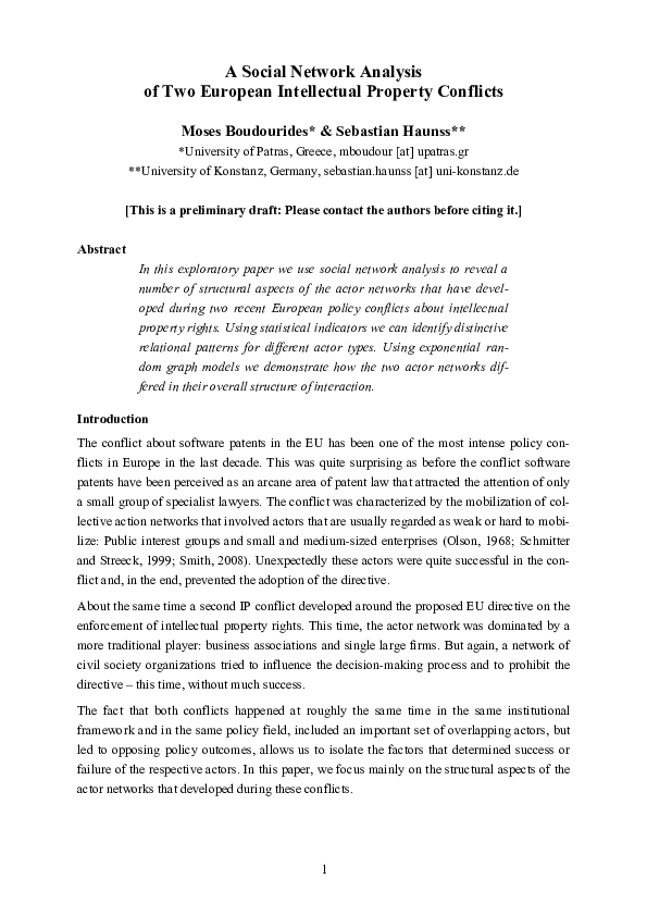 (PDF) A Social Network Analysis of Two European Intellectual Property ...