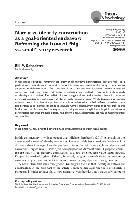 (PDF) Narrative identity construction as a goal-oriented endeavor ...