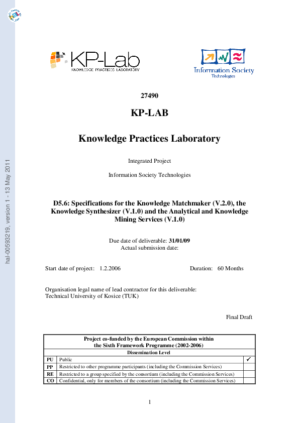 (PDF) KPLAB Knowledge Practices LaboratorySpecifications for the