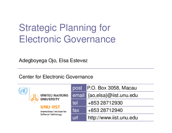 (PDF) Strategic Planning for Electronic Governance