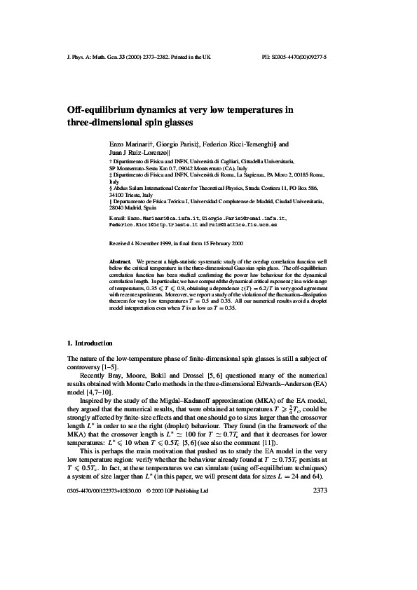 (PDF) Offequilibrium dynamics at very low temperatures in three