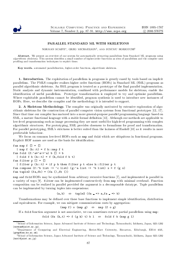 (PDF) Parallel Standard ML with Skeletons