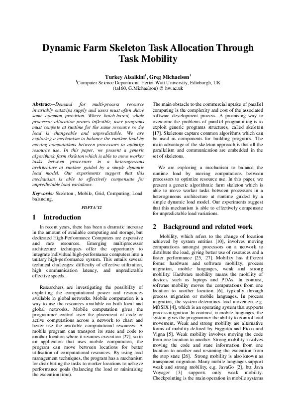 Pdf Dynamic Farm Skeleton Task Allocation Through Task Mobility