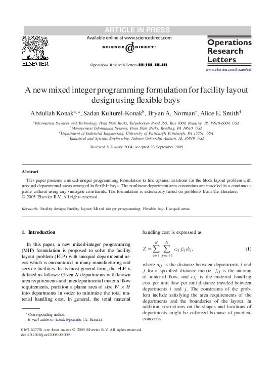(PDF) A new mixed integer programming formulation for facility layout design using flexible bays