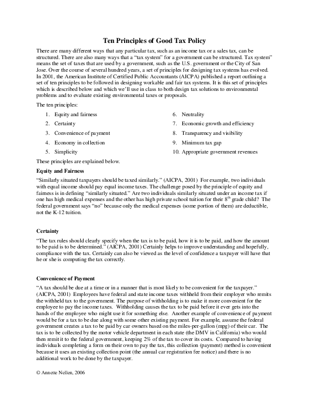 (PDF) Ten Principles of Good Tax Policy Nellen Academia.edu