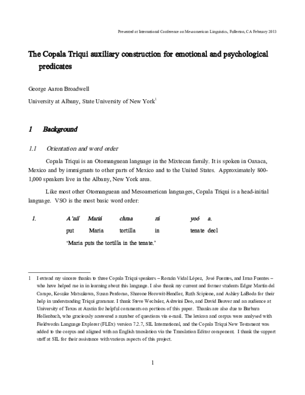 (PDF) The Copala Triqui auxiliary construction for emotional and ...