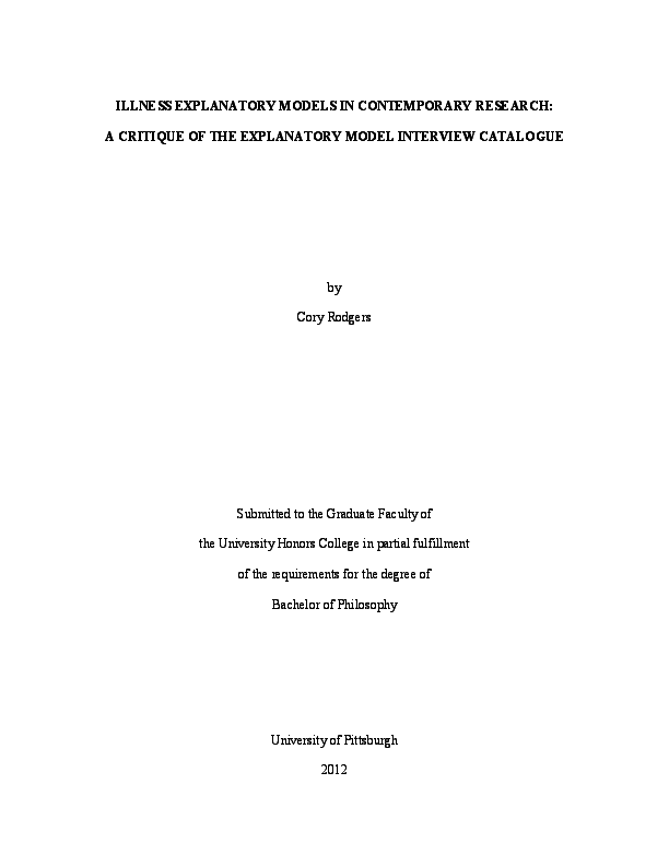 (PDF) Illness explanatory models in contemporary research: a critique ...