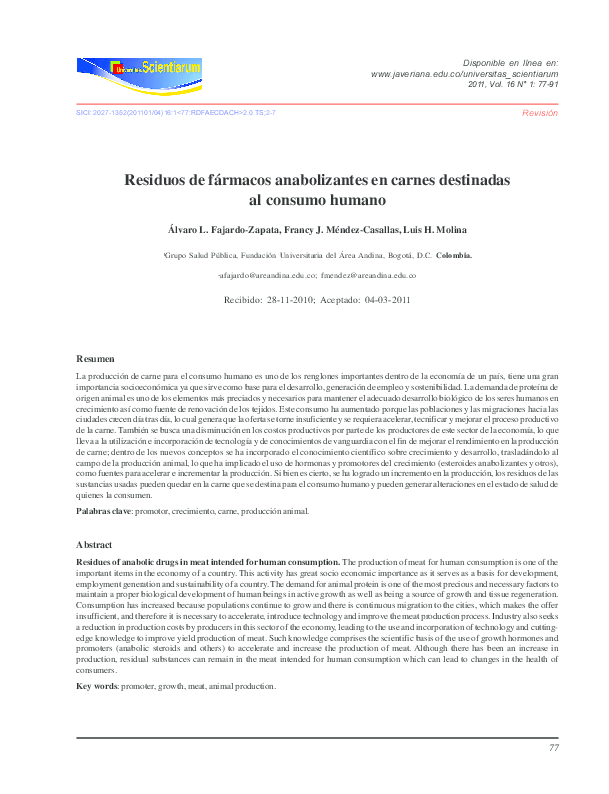 (PDF) Residuos de fármacos anabolizantes en carnes (PDF) Residuos de fármacos anabolizantes en carnes
