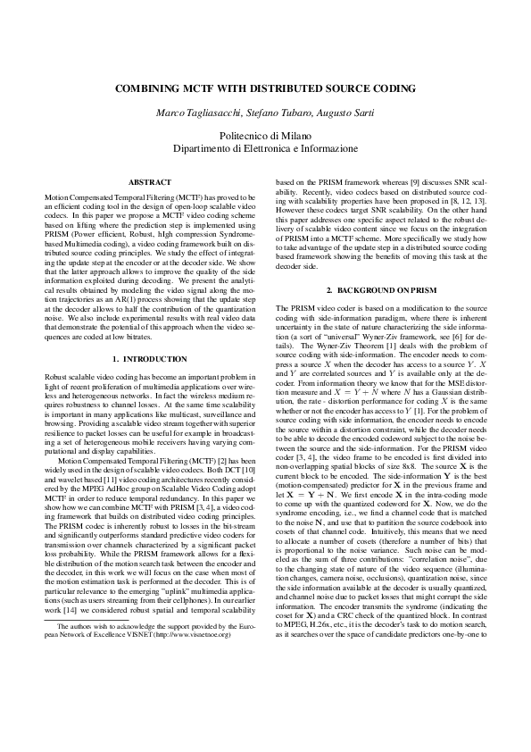 (PDF) Combining MCTF with distributed source coding