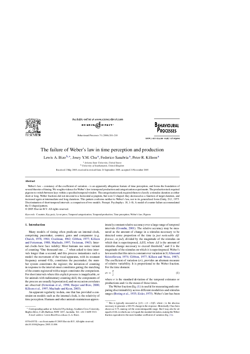 (PDF) The failure of Weber's law in time perception and production