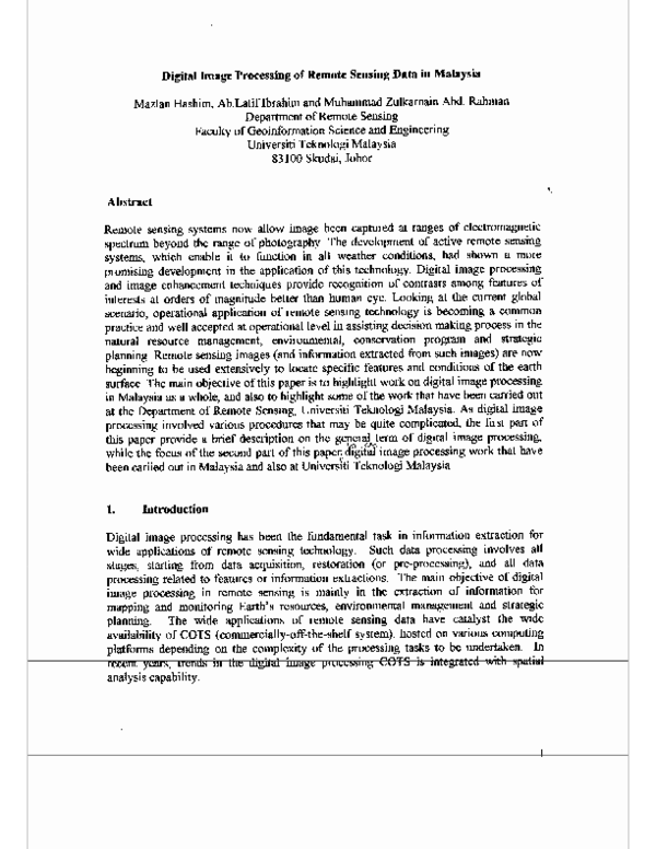(PDF) Digital image processing of remote sensing data in Malaysia