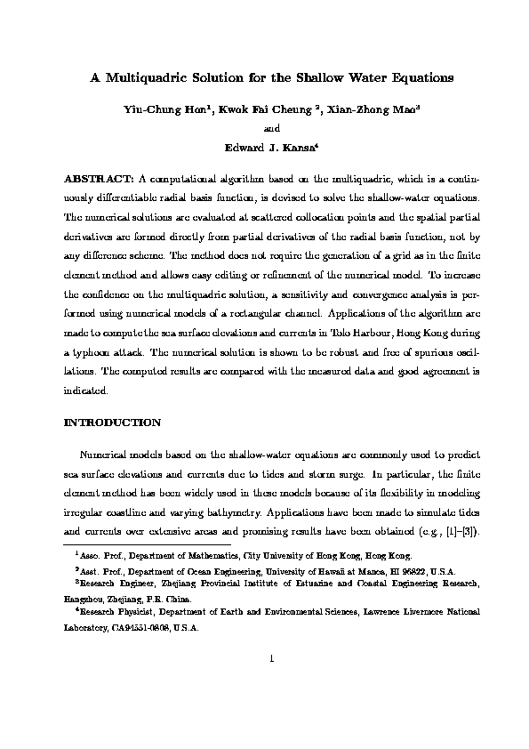 (PDF) Multiquadric solution for shallow water equations