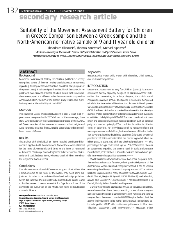 (PDF) Suitability of the Movement Assessment Battery for Children in ...