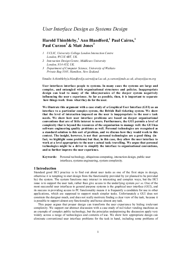 Pdf User Interface Design As Systems Design