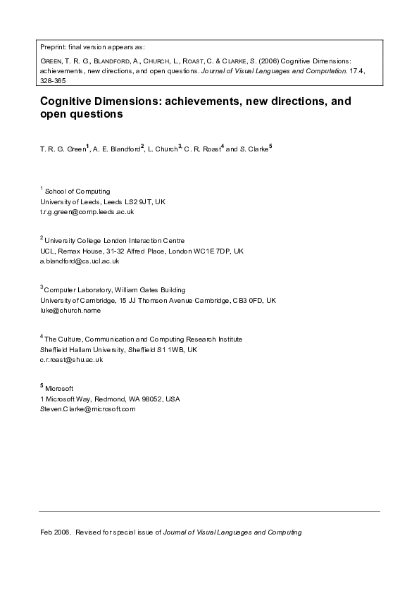 (PDF) Cognitive dimensions Achievements, new directions, and open