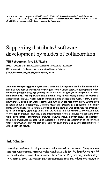 (PDF) Supporting distributed software development by modes of collaboration