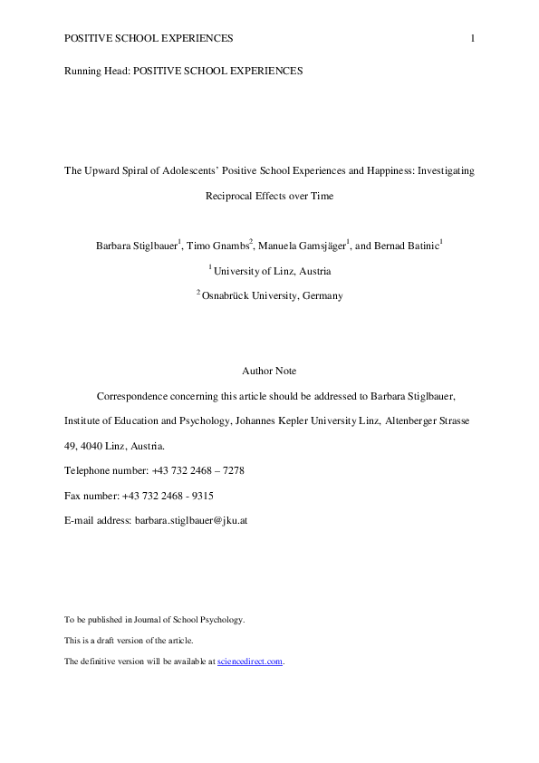 (PDF) The upward spiral of adolescents’ positive school experiences and ...