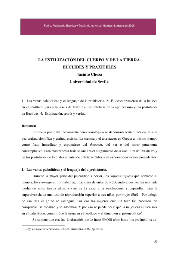 LA ESTILIZACIÓN DEL CUERPO Y DE LA TIERRA. EUCLIDES Y PRAXITELES