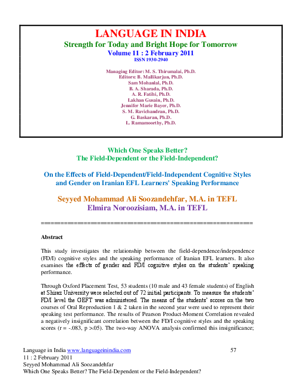 Characteristics Of Field Independent Learners 2025
