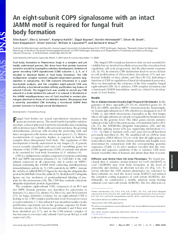 (PDF) An eight-subunit COP9 signalosome with an intact JAMM motif is ...