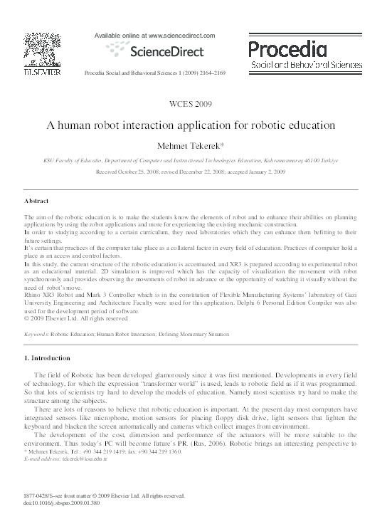 (PDF) A human robot interaction application for robotic education
