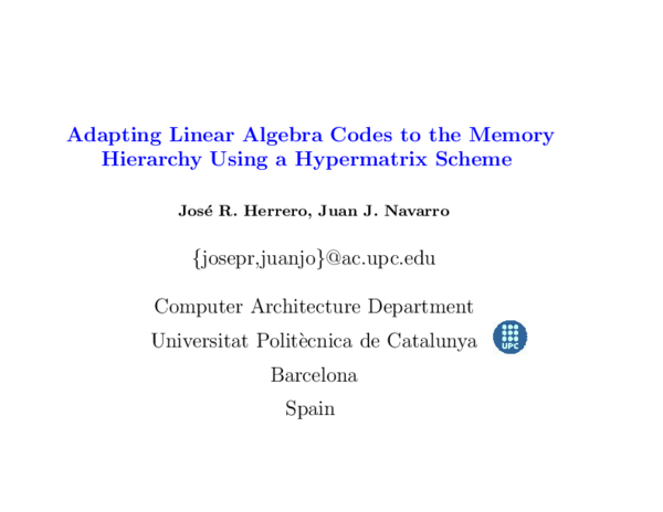 (PDF) Adapting Linear Algebra Codes to the Memory Hierarchy Using a ...