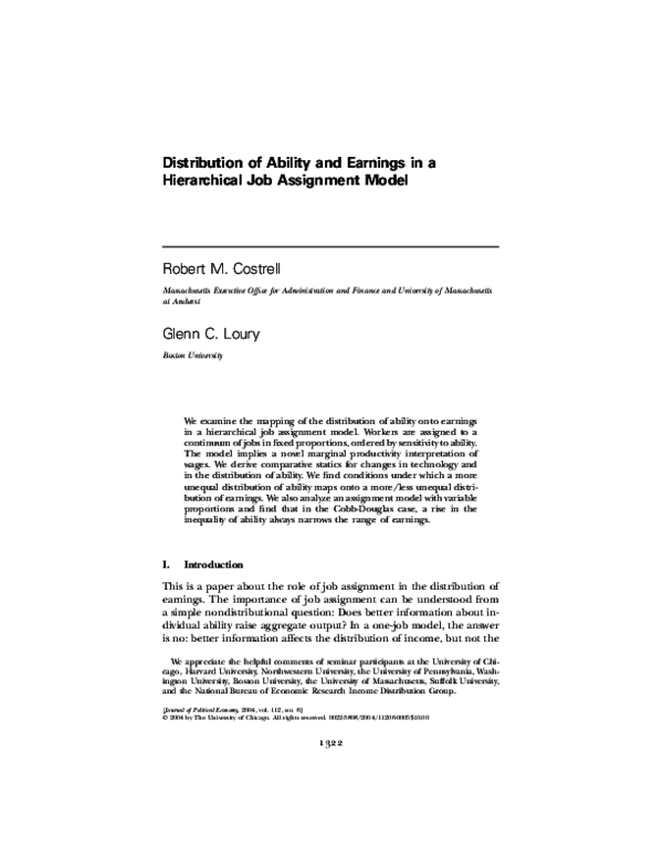 (PDF) Distribution of ability and earnings in a hierarchical job ...