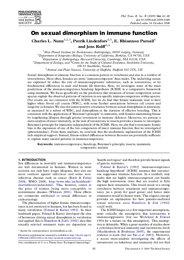 (PDF) On sexual dimorphism in immune function
