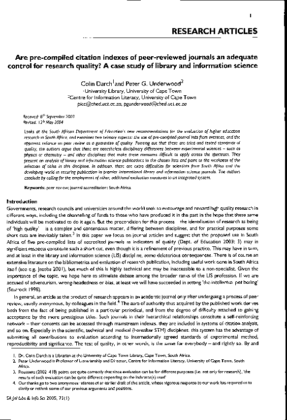 (PDF) Are citation indexes of peerreviewed journals an