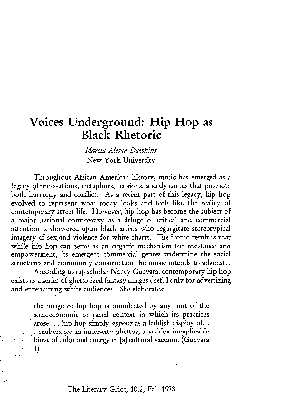 (PDF) Voices Underground: Hip Hop as Black Rhetoric