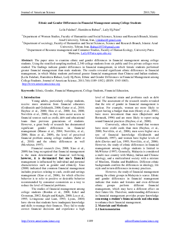 (PDF) Ethnic and Gender Differences in Financial Management among ...
