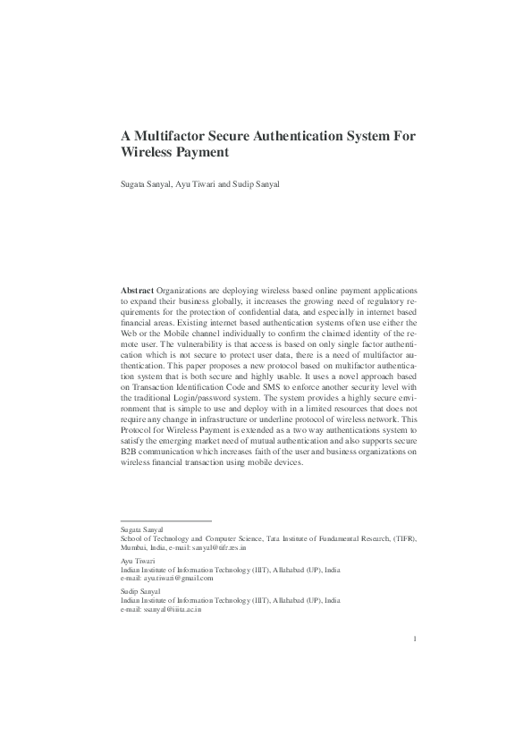 (PDF) A Multifactor Secure Authentication System for Wireless Payment