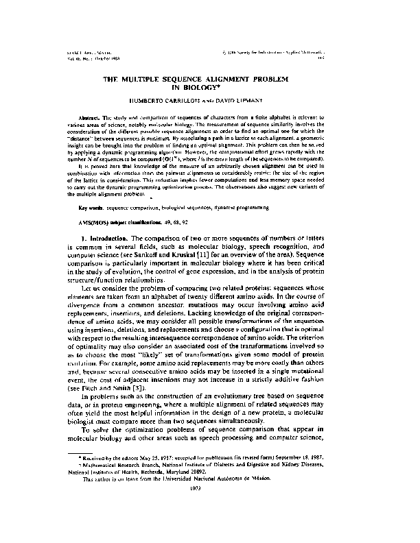 (PDF) The Multiple Sequence Alignment Problem in Biology