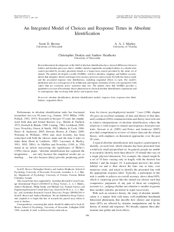 (PDF) An Integrated Model of Choices and Response Times in Absolute ...