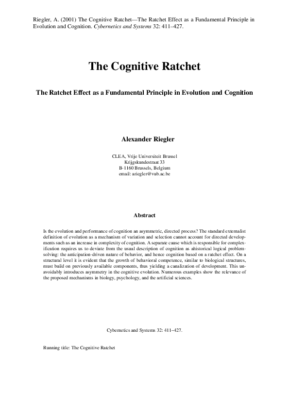 (PDF) The cognitive ratchet. The ratchet effect as a fundamental