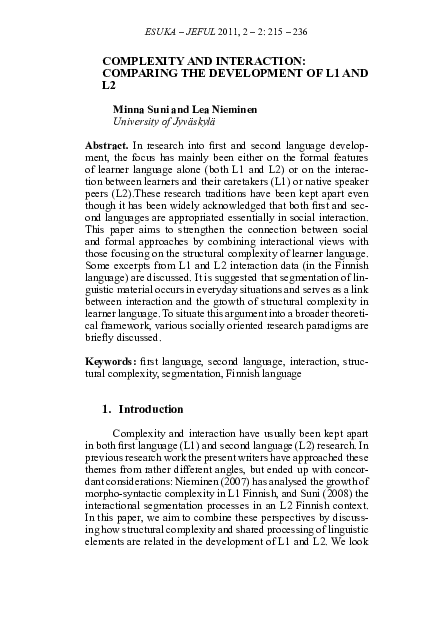 (PDF) Complexity and interaction: comparing the development of L1 and L2