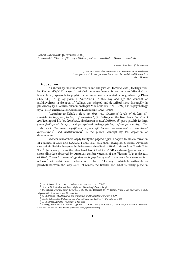 (PDF) Dabrowski’s Theory of Positive Disintegration as Applied to Homer