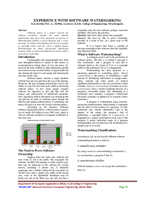 (PDF) Experience with Software Watermarking