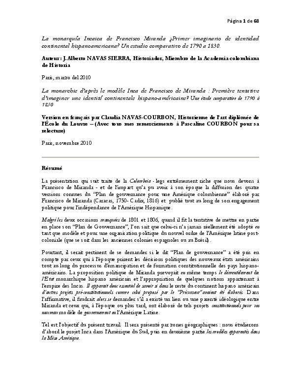 Pdf La Monarquia Incaica De Francisco Miranda Primer Imaginario De Identidad Continental Hispanoamericana Un Estudio Comparativo De 1790 1830 J Alberto Navas Sierra Academia Edu