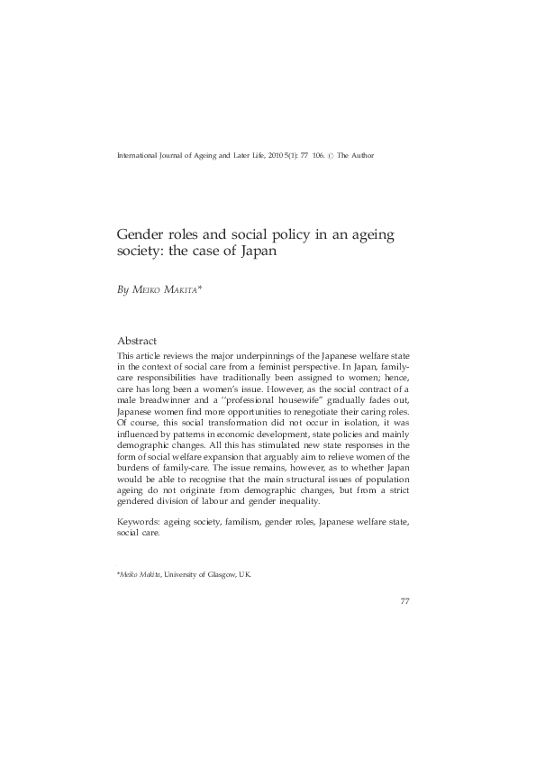 (PDF) Gender roles and social policy in an ageing society: the case of ...
