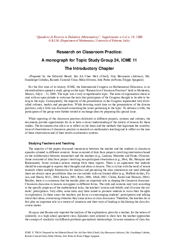 (PDF) Research on Classroom Practice: A monograph for Topic Study Group ...